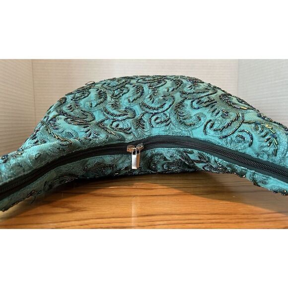 Green Beaded Embroidered Paisley Evening Bag Interchangeable Straps - Picture 4 of 8